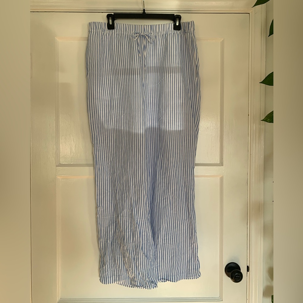 Blue and White Striped Linen Pants - H&M